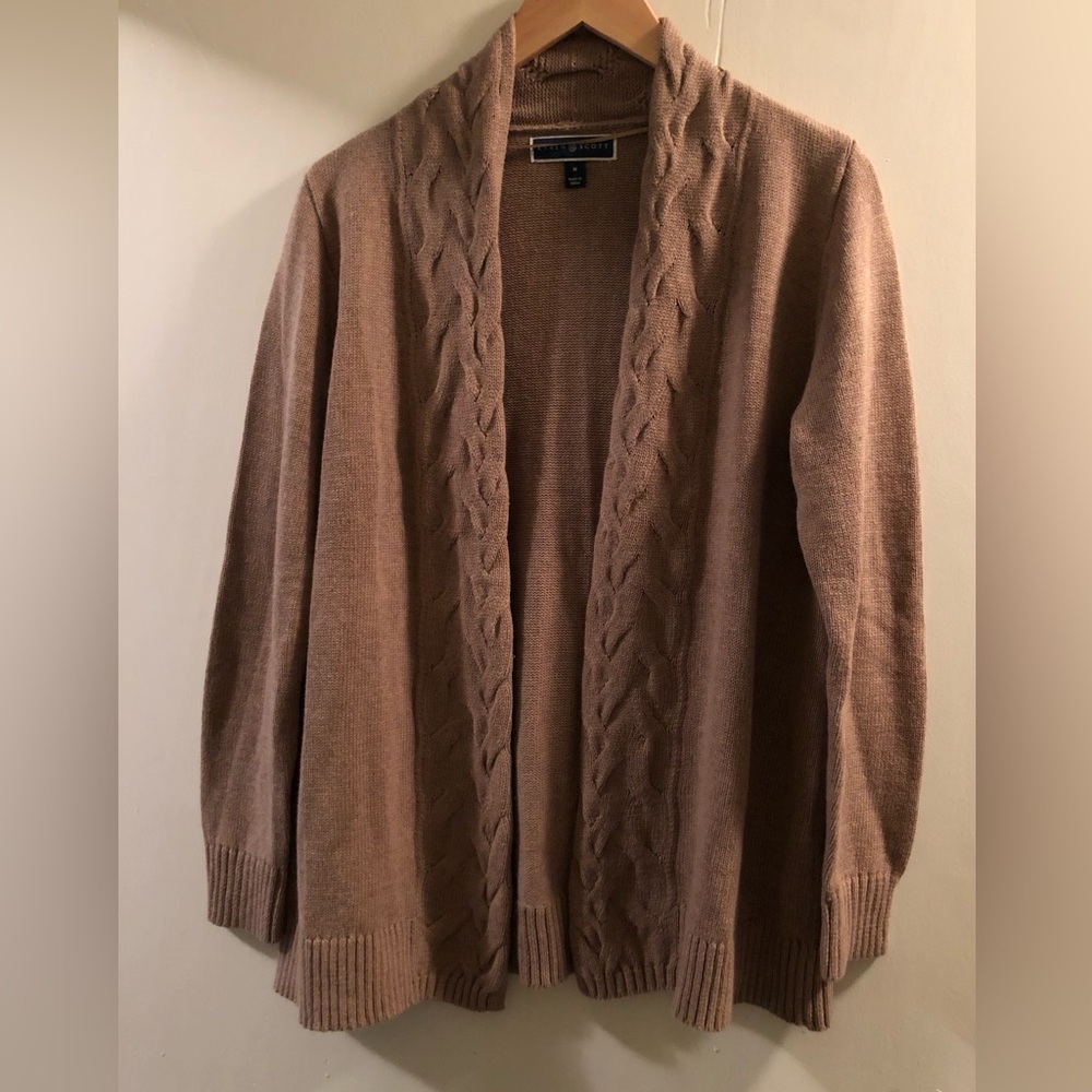 Karen Scott Tan Cable Knit Cardigan
